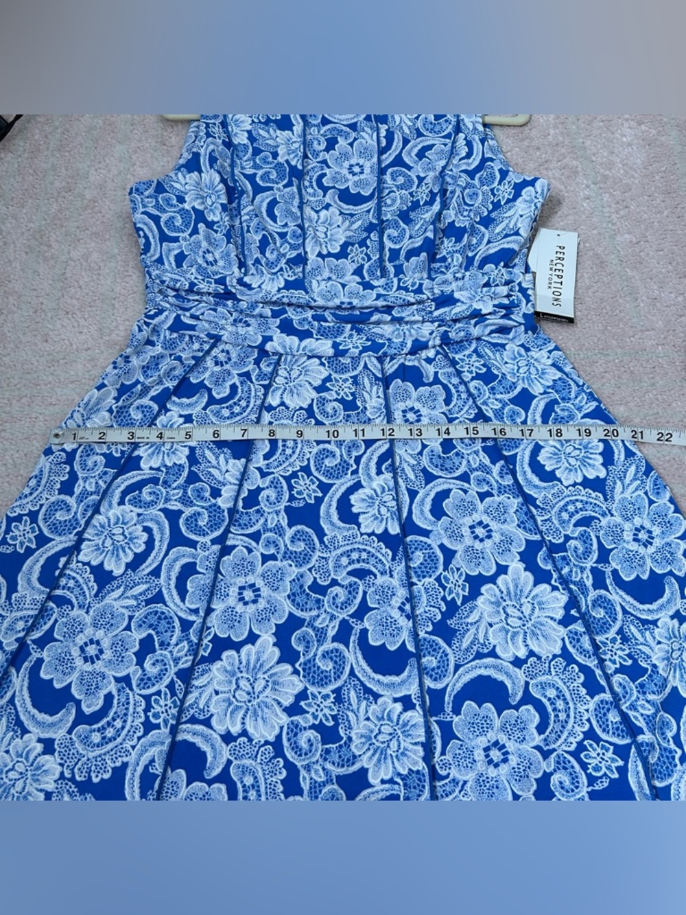 NWT Perceptions Blue & White Floral Midi Tank Dress Large Spring Summer Office - Picture 8 of 9